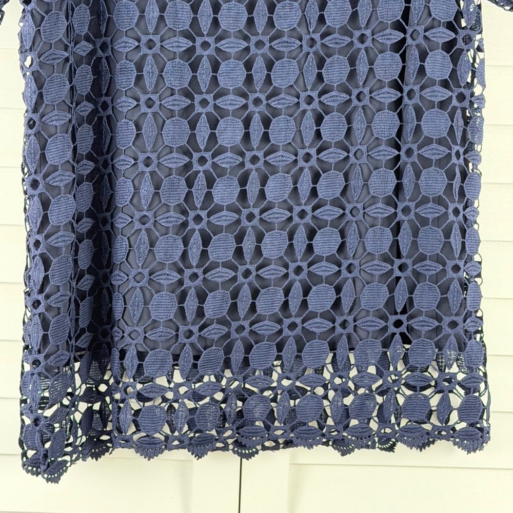Renee C Crochet Top Women XL Navy NEW Short Sleeve Geometric Lace Blouse - Picture 8 of 16